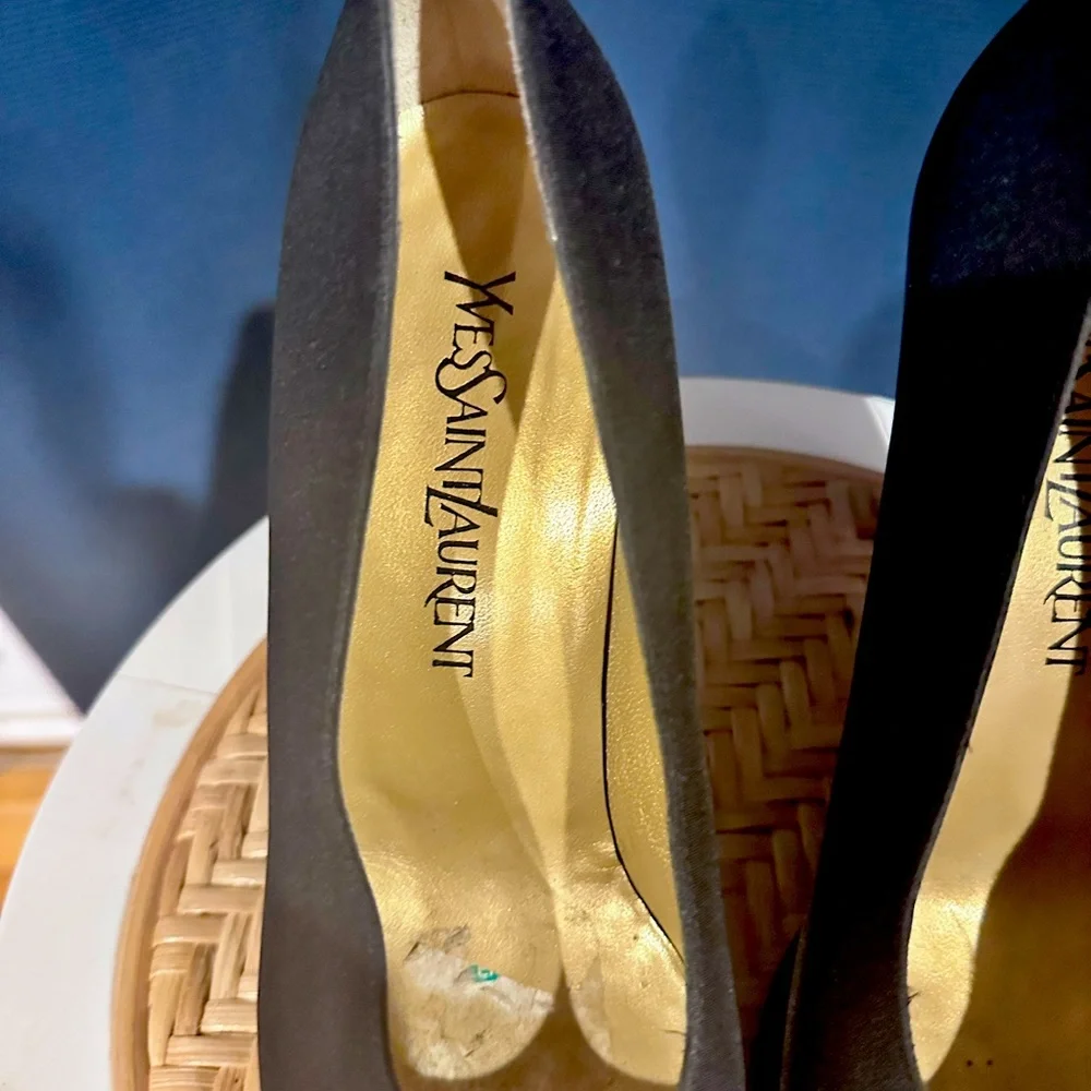 Yes St Laurent YSL Black Leather & Silk Faille Pumps - Sz 8N - Picture 10 of 11